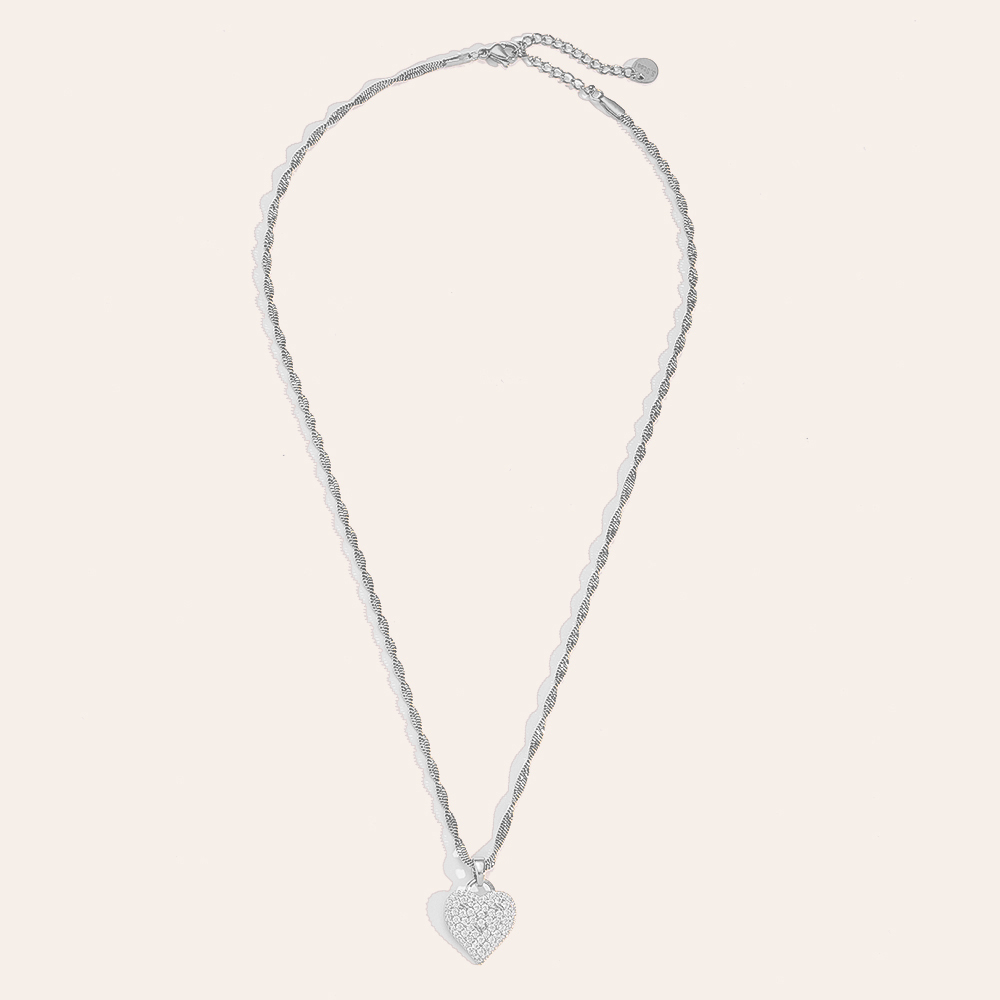 40cm Full Diamonds Heart stainless steel necklace   