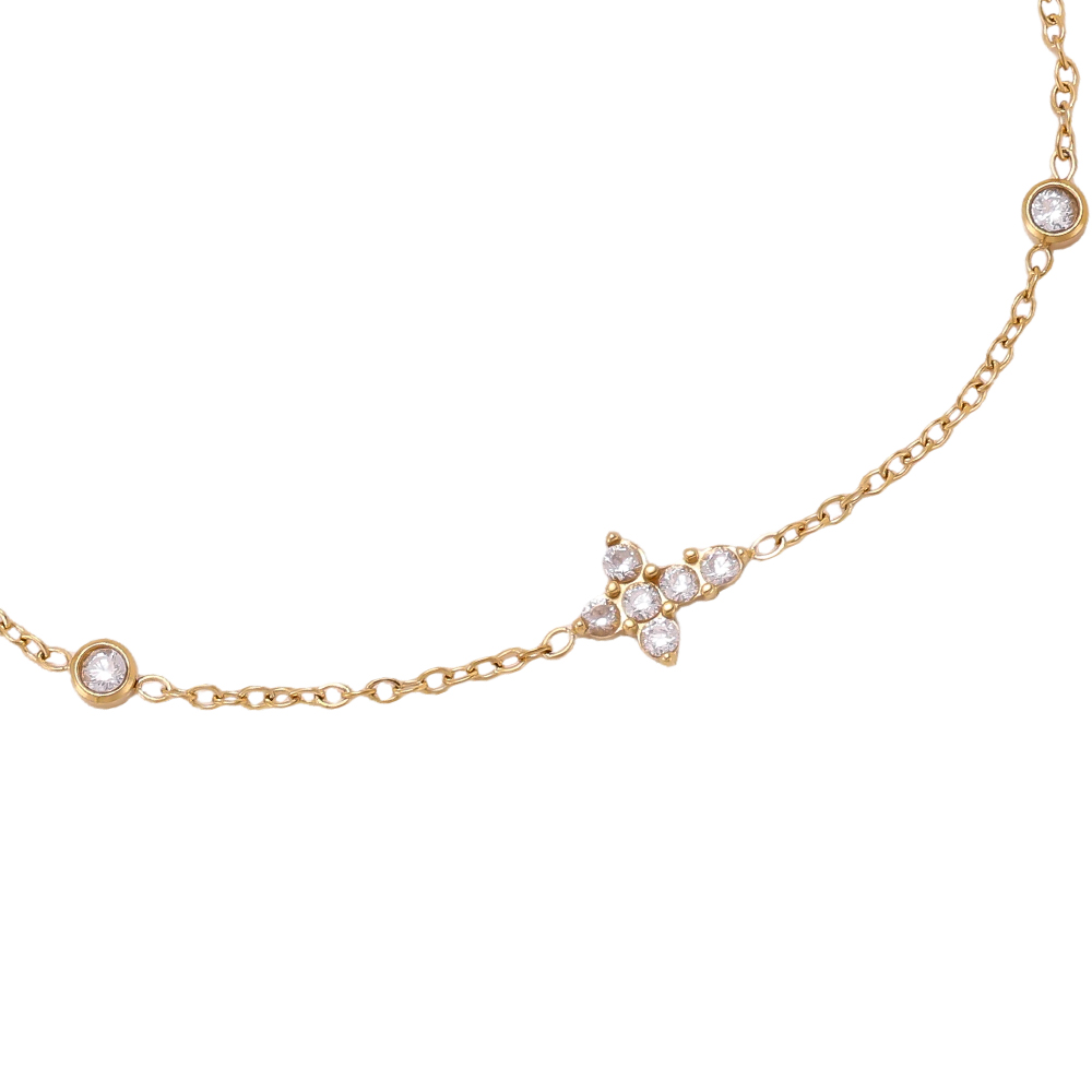 Stainless steel bracelet, 17 cm, with a cubic zirconia cross
