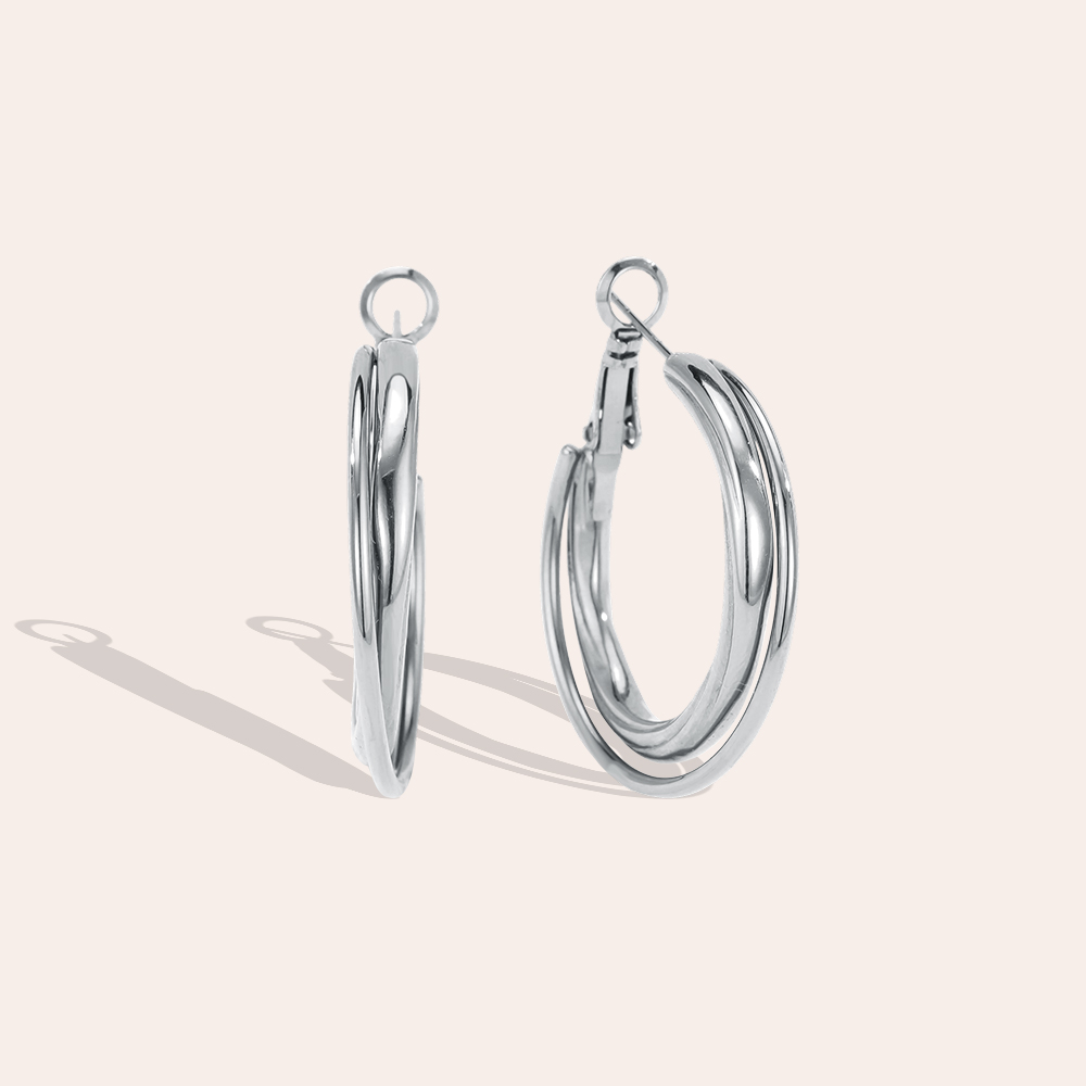 Stainless steel earrings, 35mm, two hoop earrings  