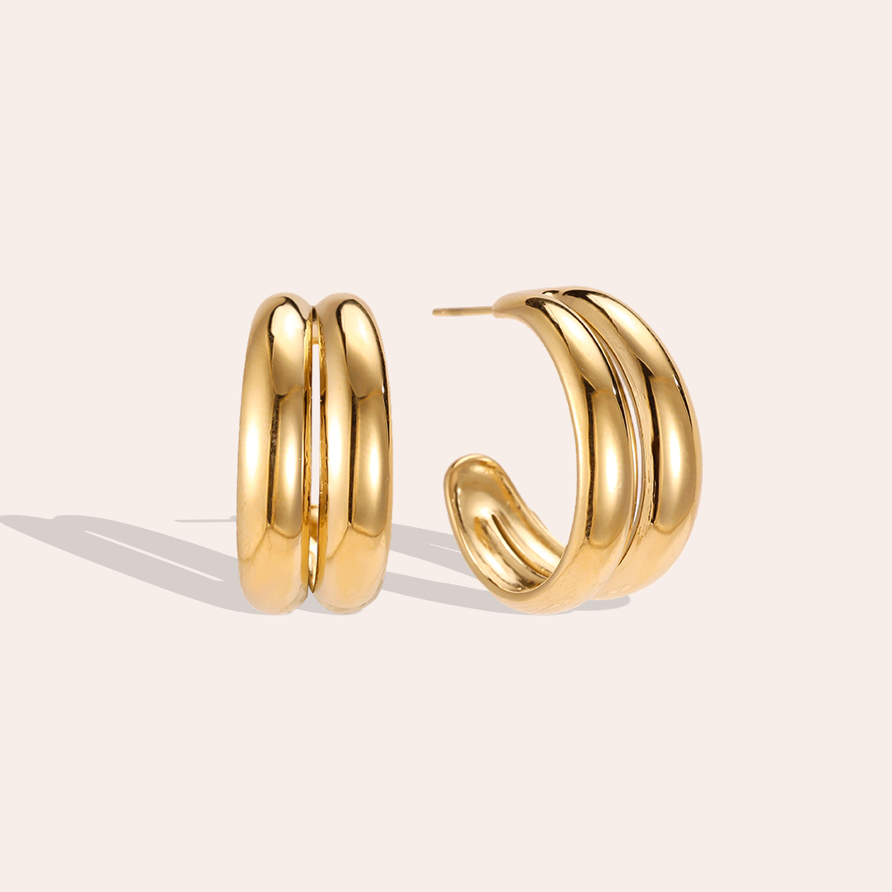 Stainless steel earrings, 25 mm, two half-hoops