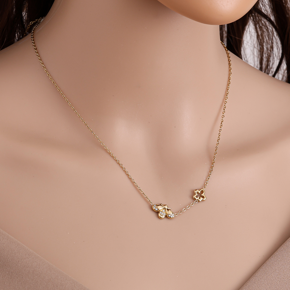 Stainless steel necklace 40cm rhinestone bees