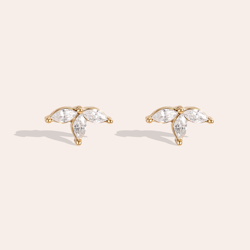 Stainless steel earrings 8mm zirconia leaf