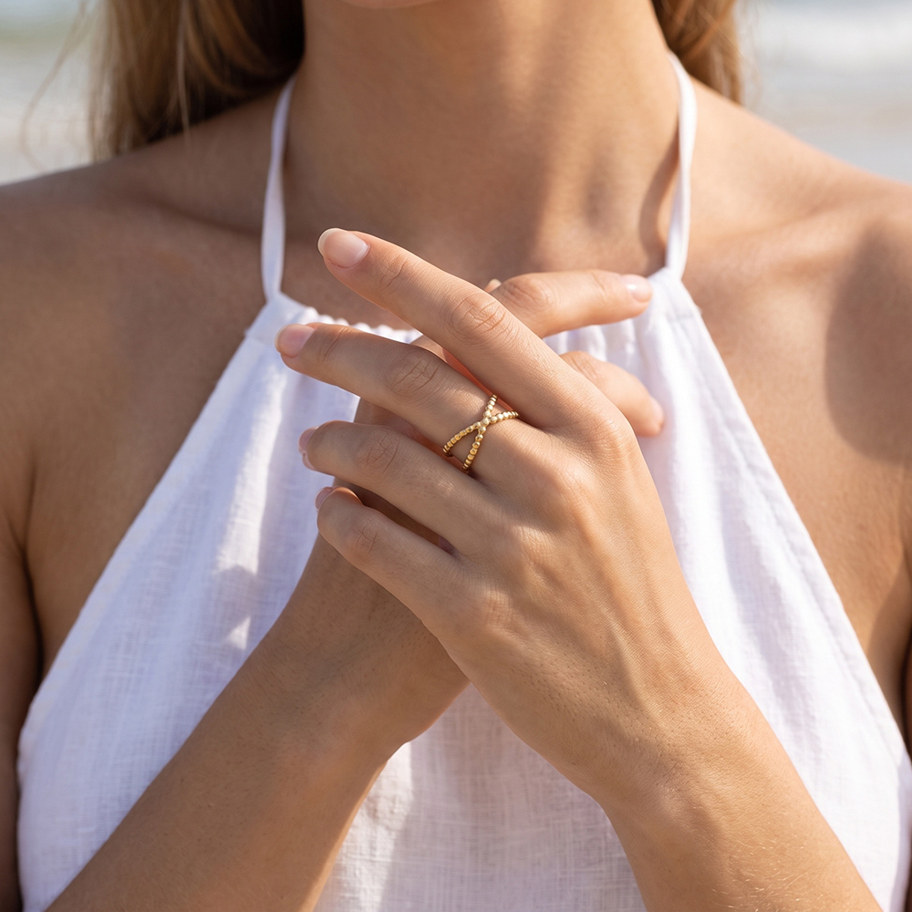 Adjustable Crossed Stainless Steel Ring