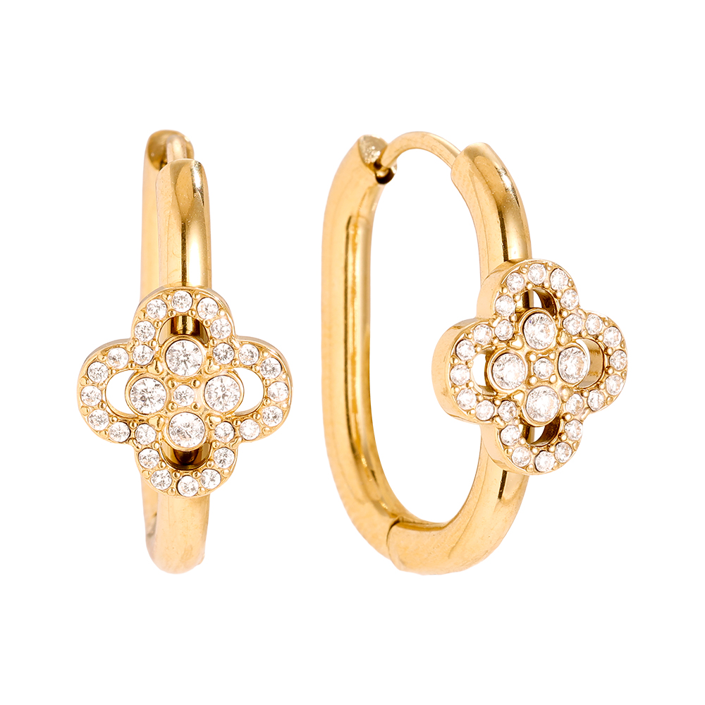 Stainless steel earrings 2cm Diamond Lucky Flower In Hoop