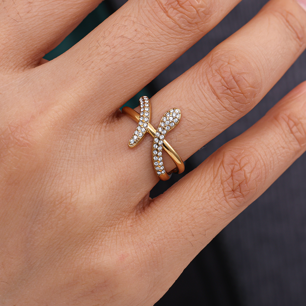 Stainless steel ring – adjustable snake ring with cubic zirconia