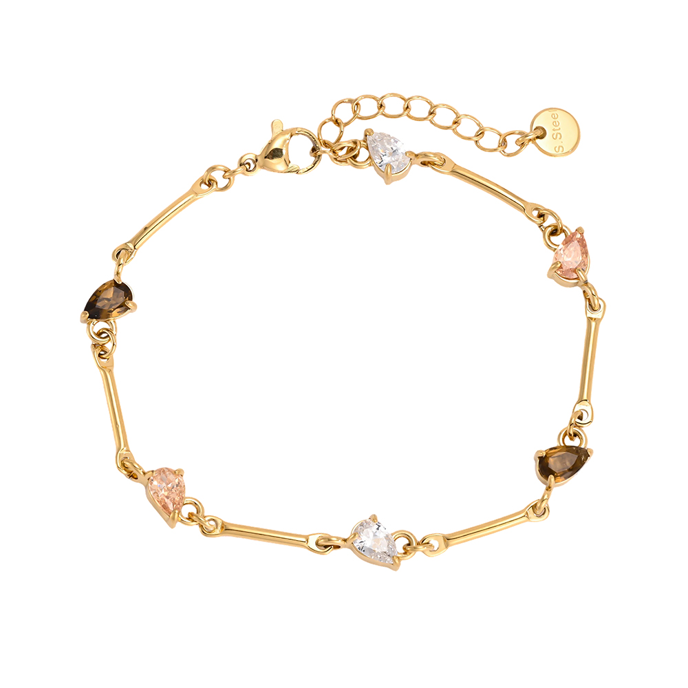 Stainless steel bracelet, 17 cm, with a few drops of cubic zirconia