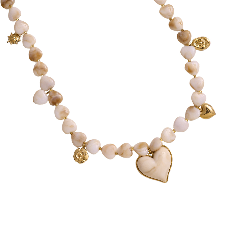Stainless steel necklace 87cm small resin hearts