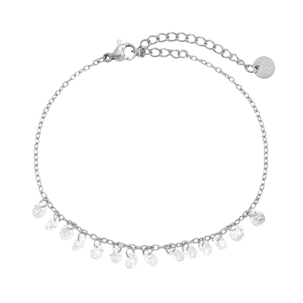 Stainless steel bracelet 17cm many round zirconia  