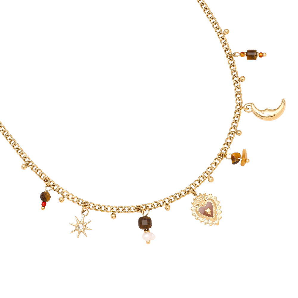 Stainless steel necklace 42cm Natural Stone And Charms