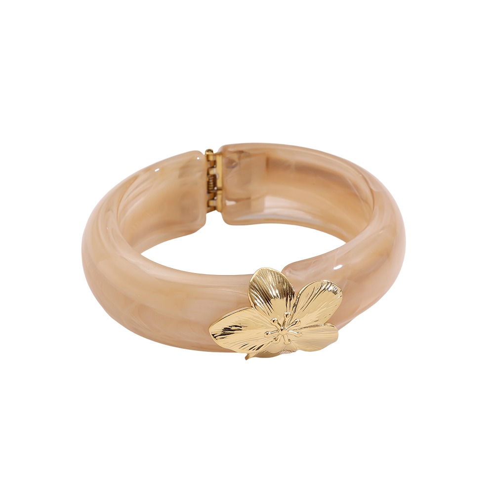 Stainless steel bangle Gold Flower Lock Resin
