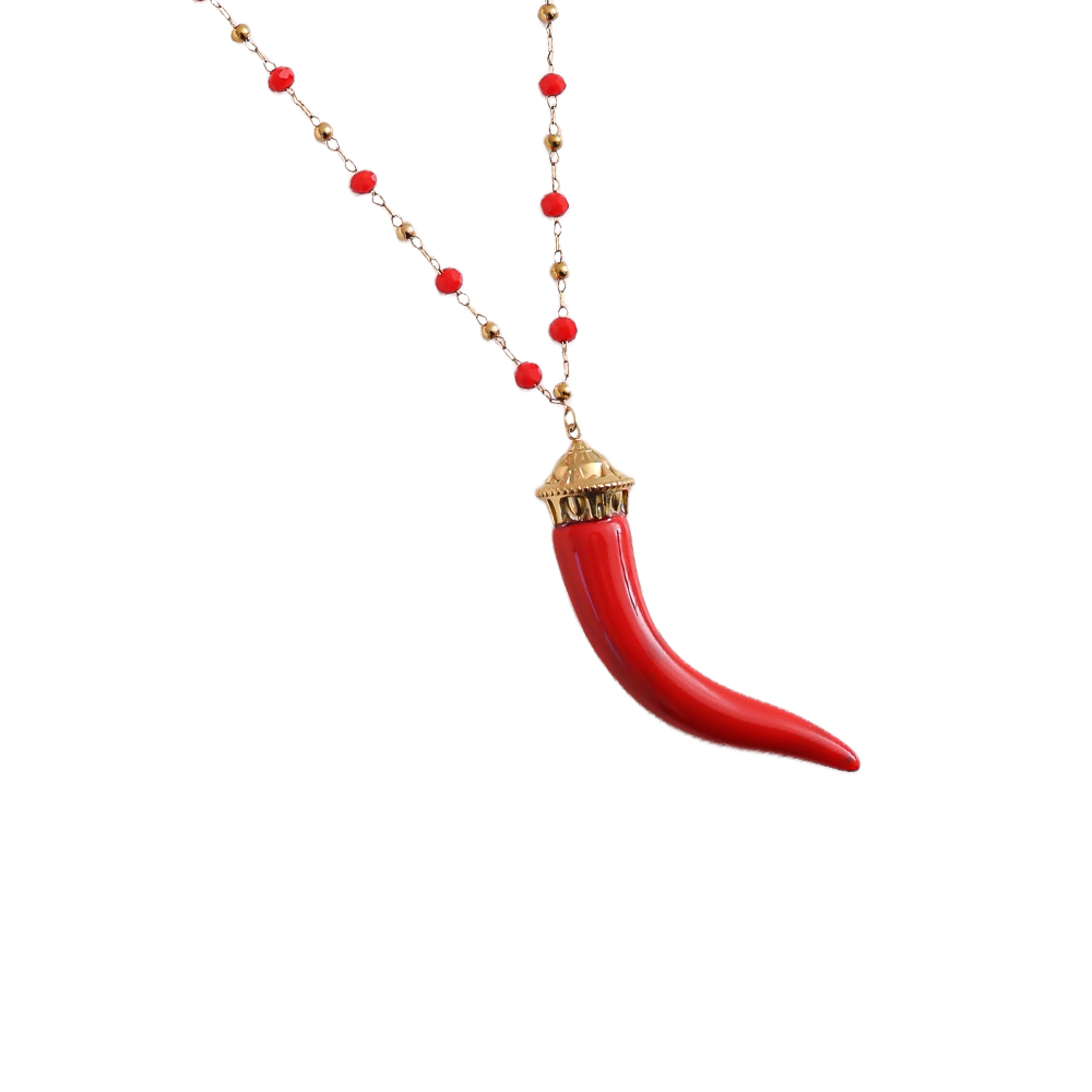 Stainless steel necklace 80cm acrylic chilli shape