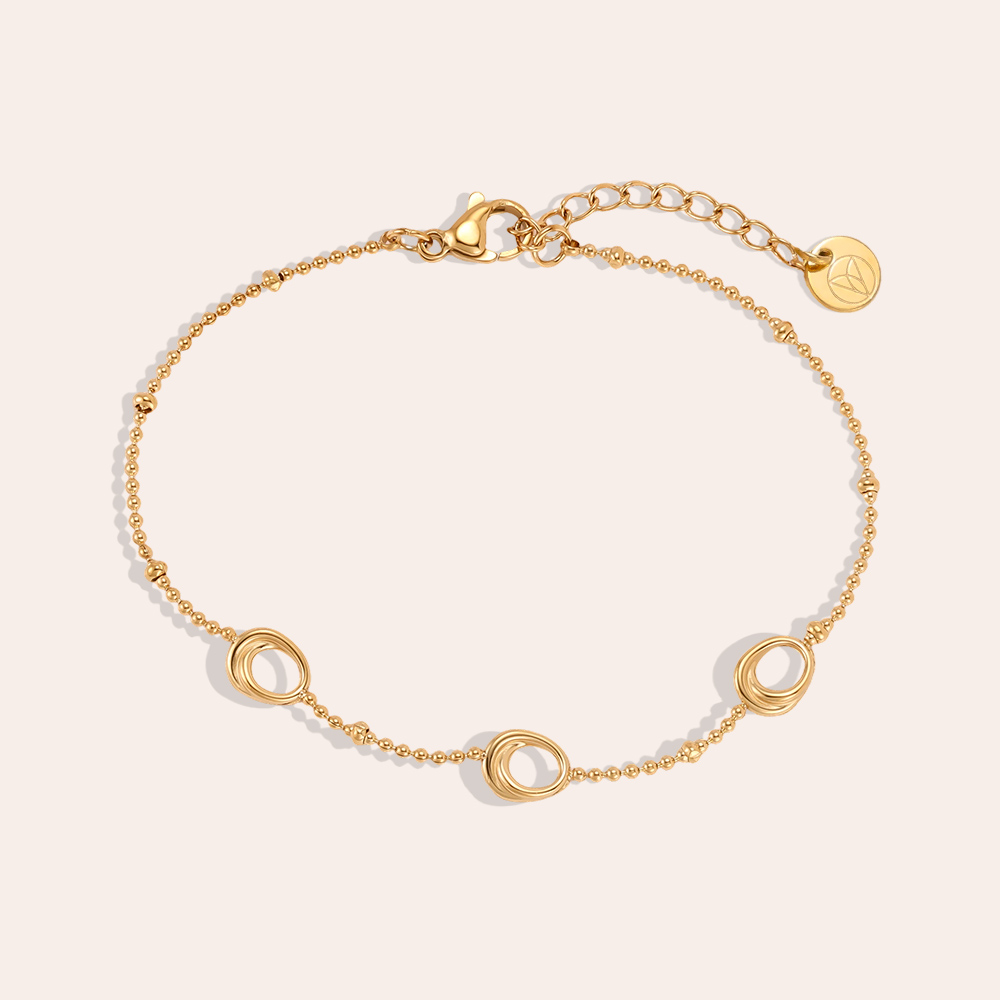 Stainless steel bracelet, 17 cm, with three hollow ovals