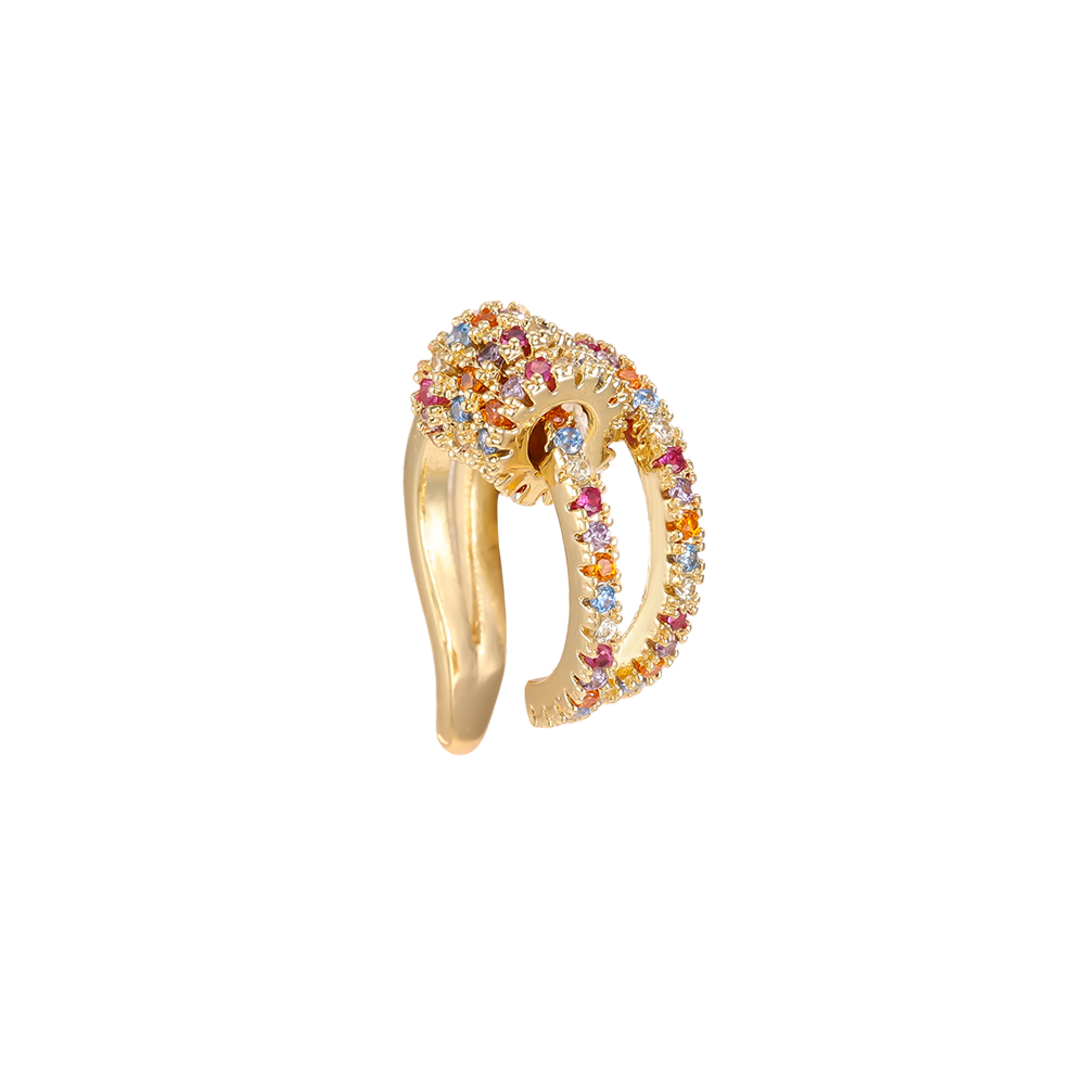 Gold-plated ear cuffs, 15mm, double-layered design with a small circle of cubic zirconia