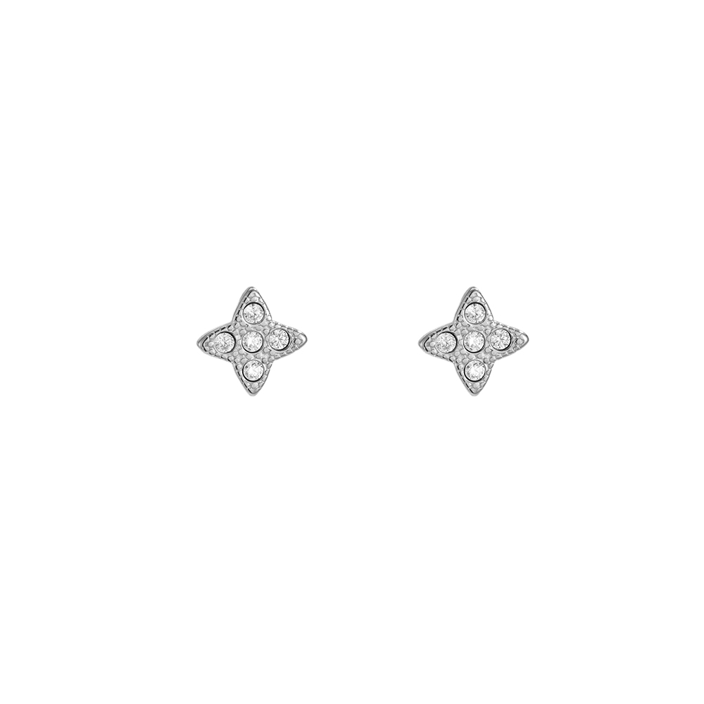 Stainless steel earrings, 5 mm, with delicate cubic zirconia in a cloverleaf design