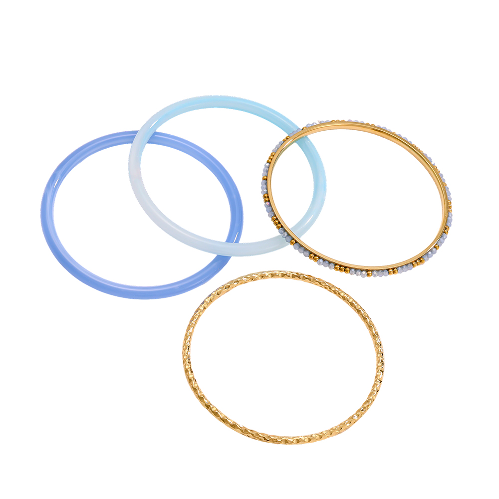 Stainless steel bangle set 6.5cm width 4 pieces acrylic 