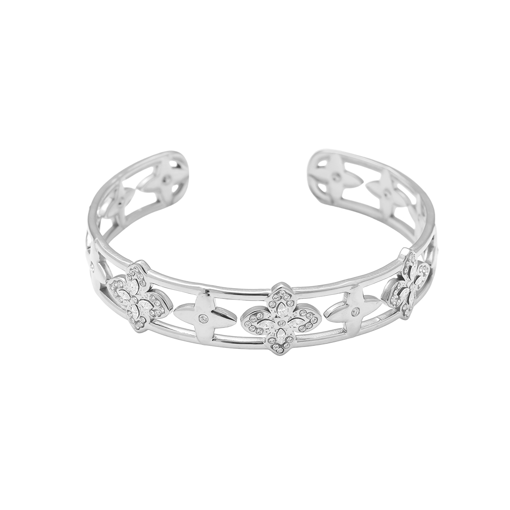 Stainless steel bangle Adjustable Nice Diamond Lucky Flower