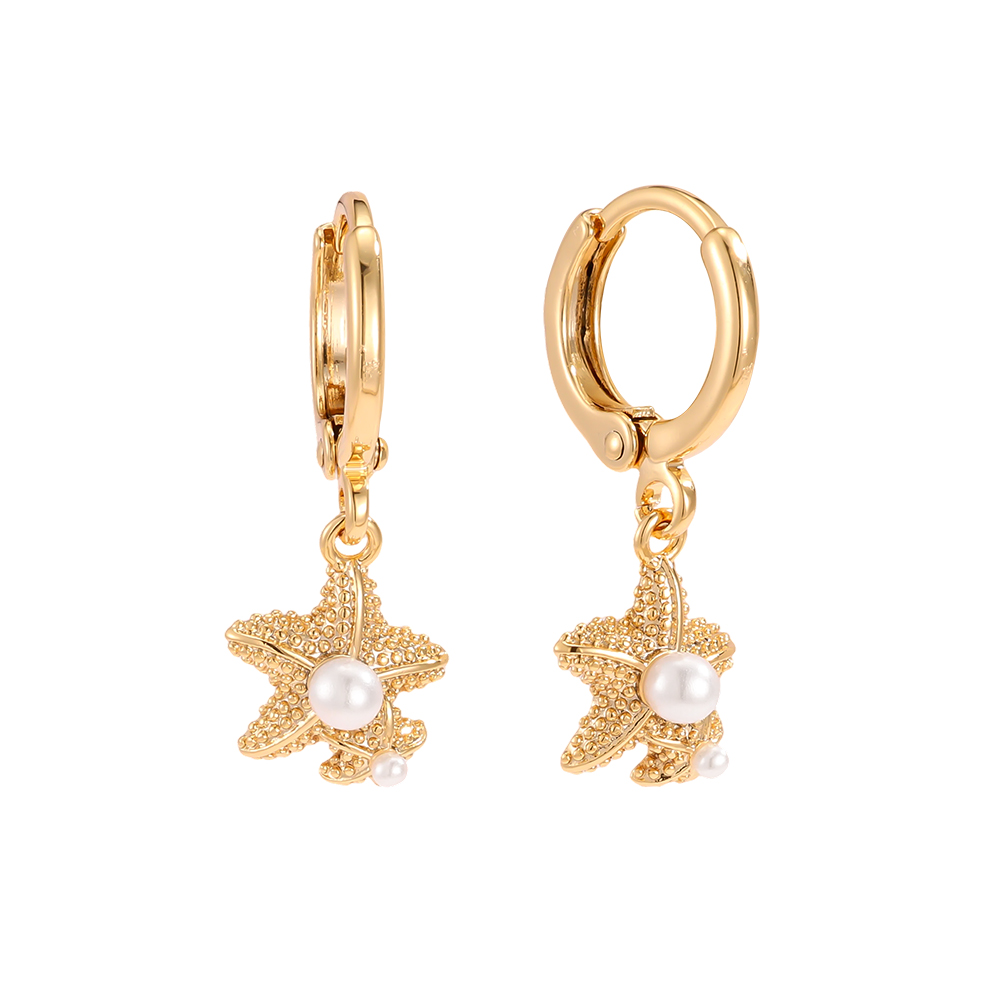 Gold-plated earrings 25mm pearls and starfish