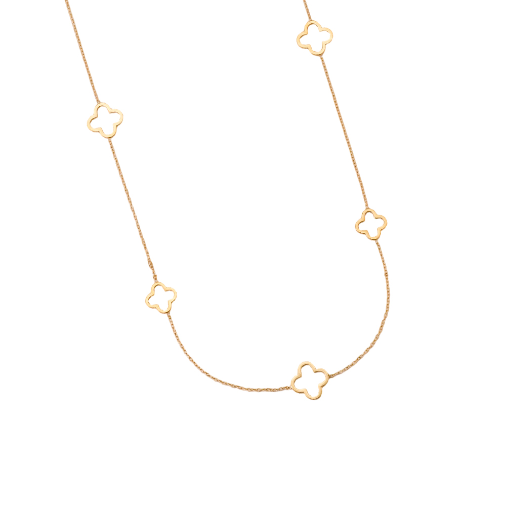 Stainless steel necklace, 80 cm, with a simple four-leaf clover  