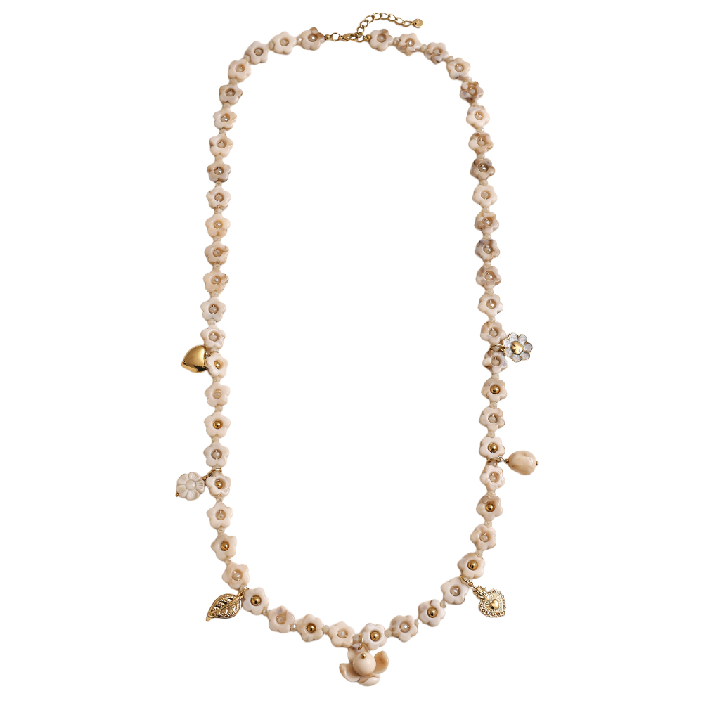 Stainless steel necklace 90cm resin flower necklace with charms