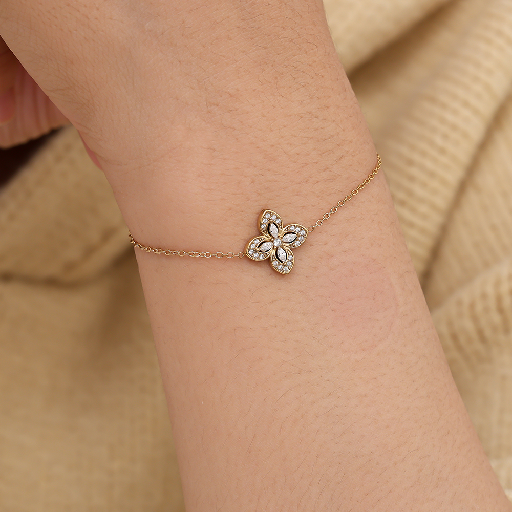 Stainless steel bracelet 16cm Fancy Diamond Flower