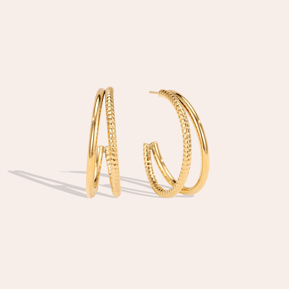 Stainless steel earrings, 25 mm, two delicate hoop earrings
