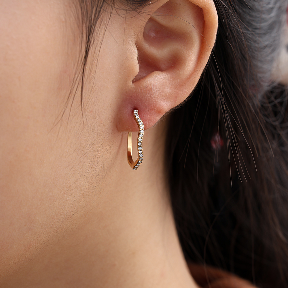 Stainless steel earrings 2.3cm Diamond Half Hoop