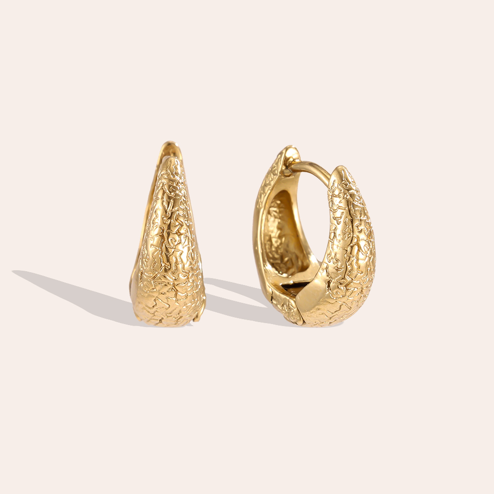 Stainless steel earrings, 16mm textured gold hoop earrings  