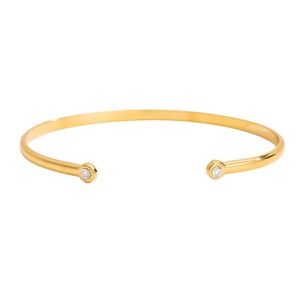 Stainless steel bangle, adjustable, with two plain cubic zirconia stones