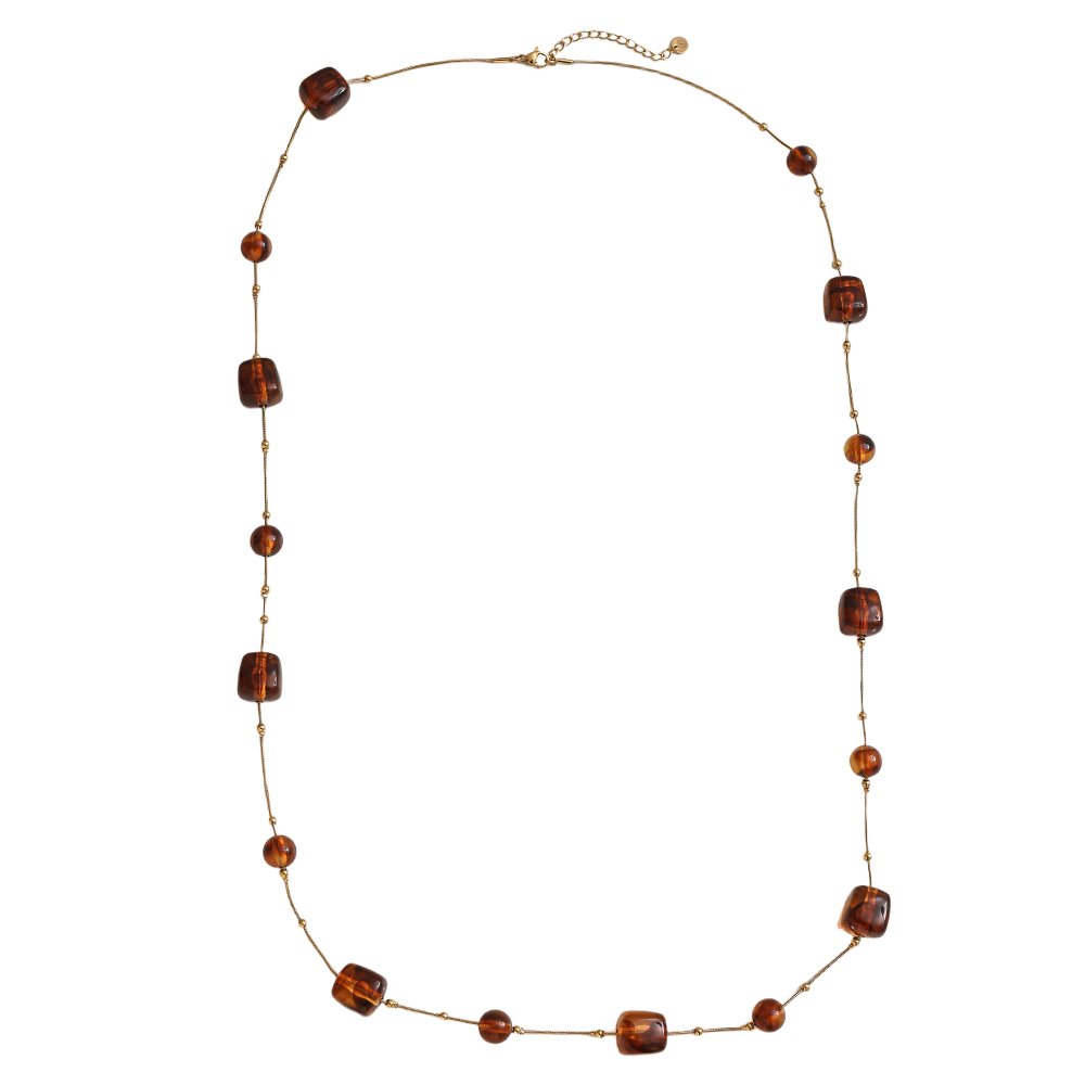 Stainless steel necklace 90cm resin cubes and beads