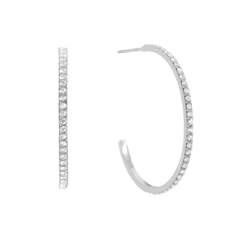 Stainless steel earrings 30mm Simple Diamond Half Hoop