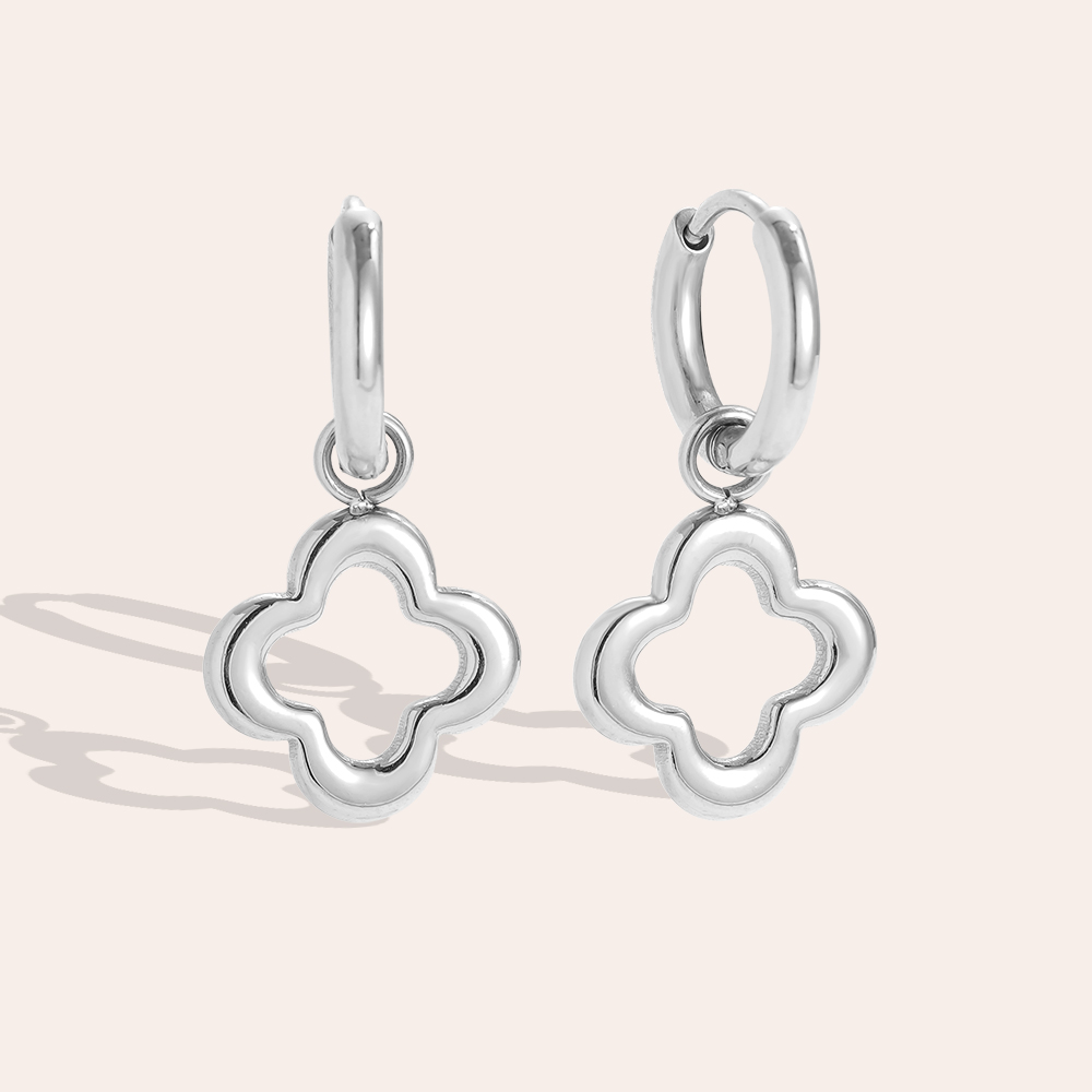 Stainless steel earrings, 12×17 mm, four-leaf clover 