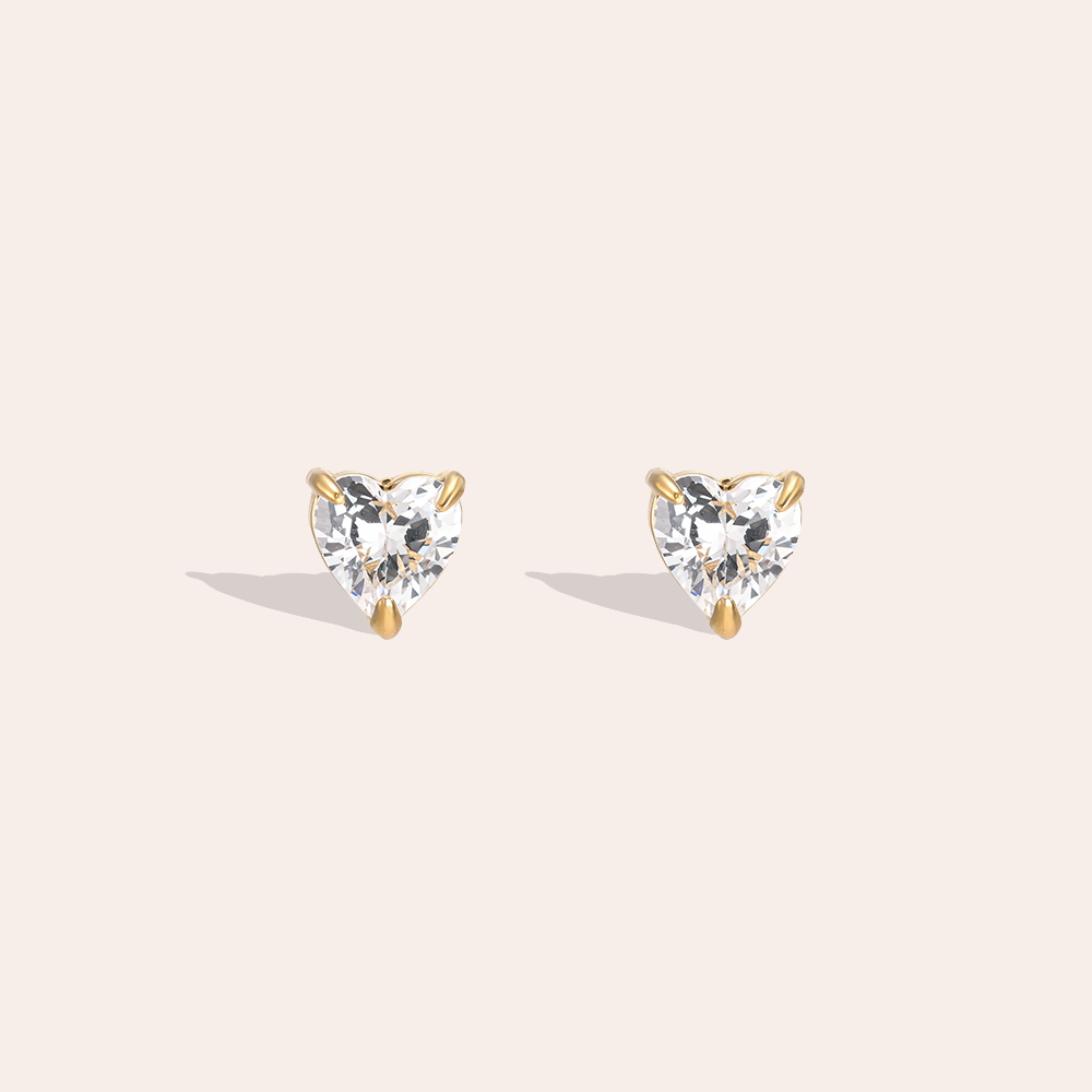 Stainless steel earrings, 5.8 mm, cubic zirconia, heart-shaped