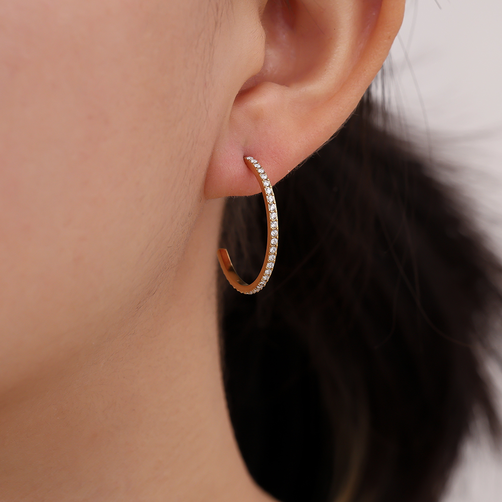 Stainless steel earrings 20mm Simple Diamond Half Hoop