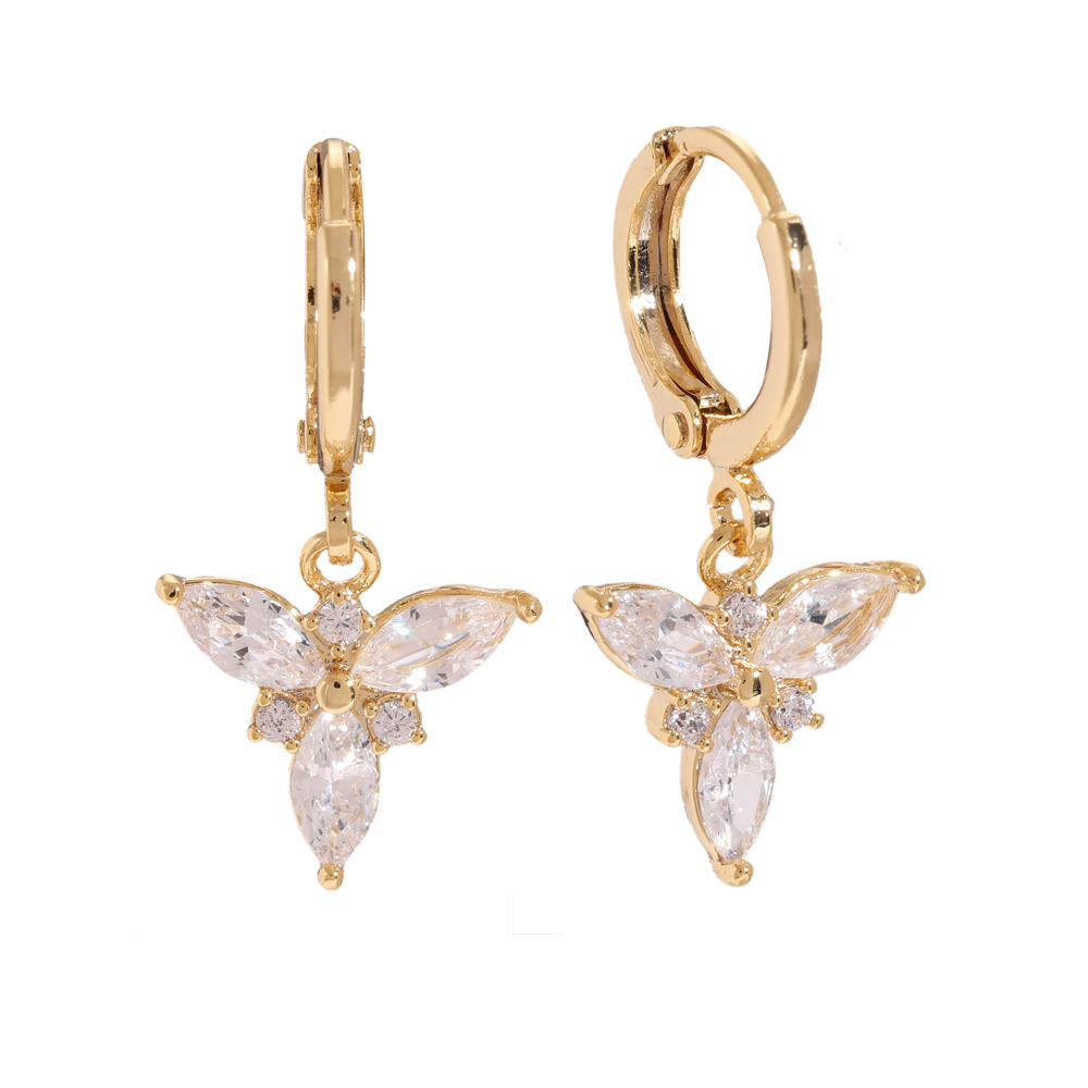 Three Petal Diamond Flower Gold-plated Earrings 