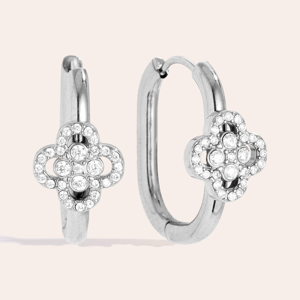 Stainless steel earrings 2cm Diamond Lucky Flower In Hoop