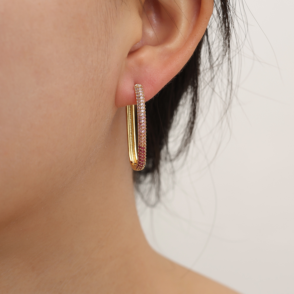 Gold-plated earrings 3cm Oval Diamond