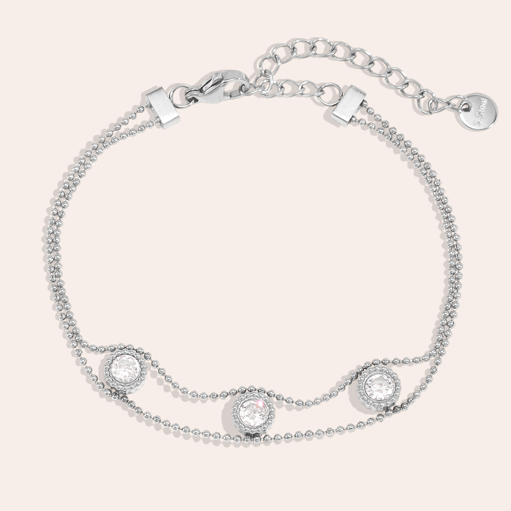 Stainless steel bracelet, 17.5 cm, plain, with cubic zirconia