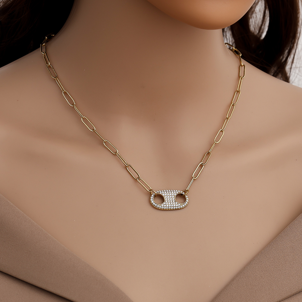 Stainless steel necklace 44cm Diamond Pig Nose With Charms