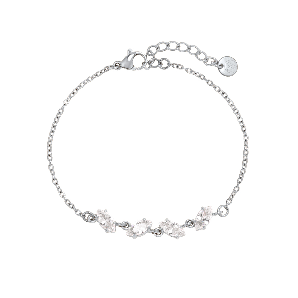 Stainless steel bracelet, 17 cm, with four cubic zirconia stones