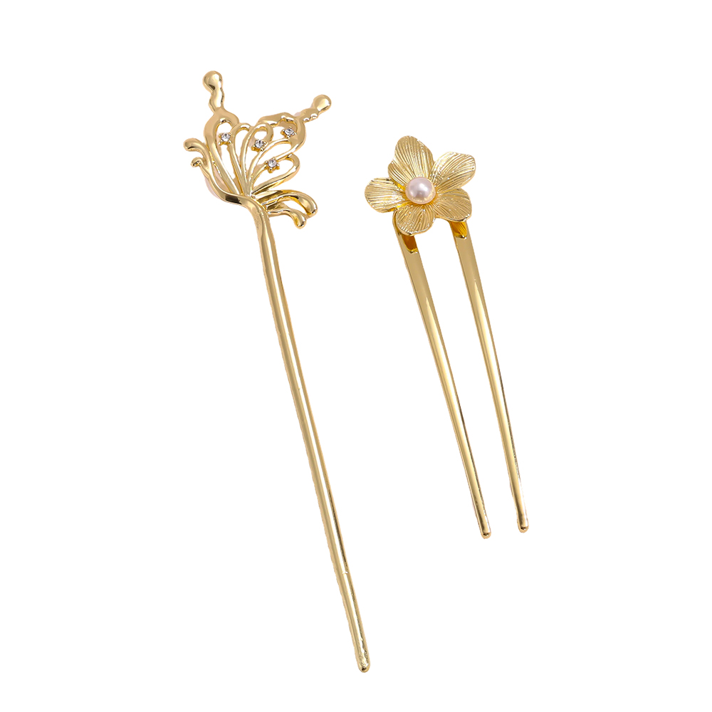 12.5 cm, set of 2 gold flower hairpins 