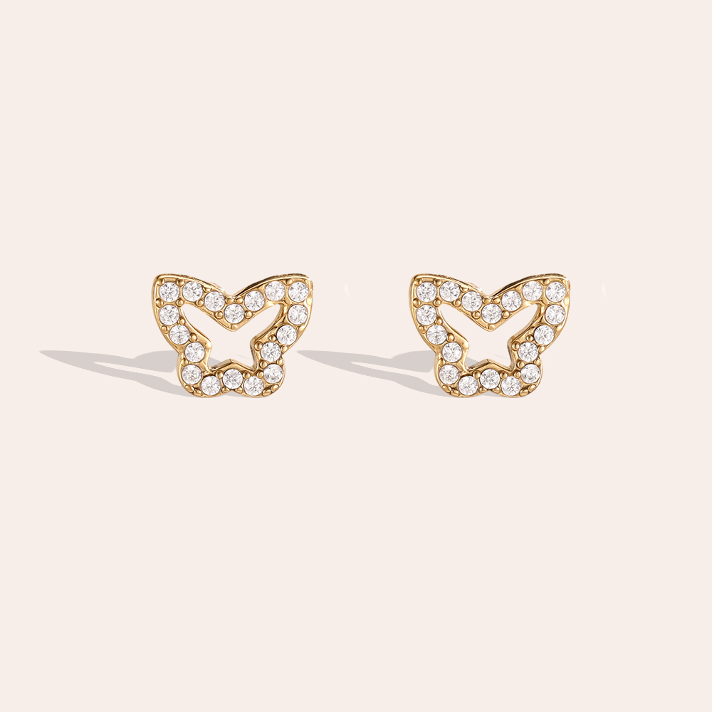 Stainless steel earrings 9mm zirconia butterfly