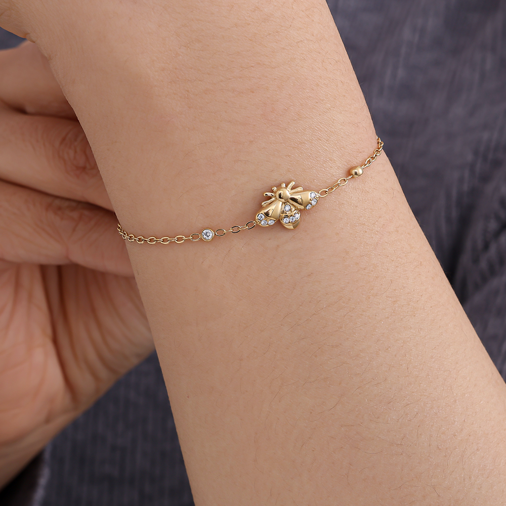 Stainless steel bracelet 17cm rhinestone bees