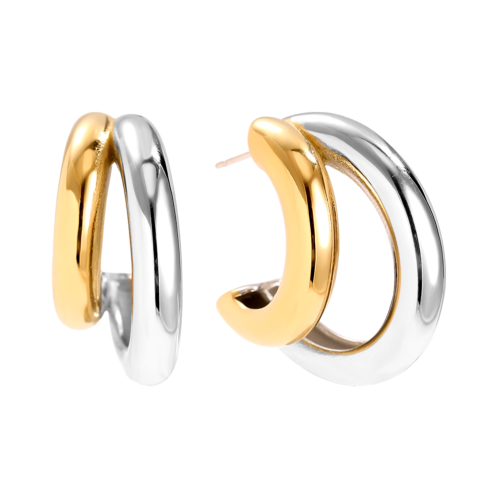 Stainless Steel Earrings 30mm Gold And Silver Half Hoop