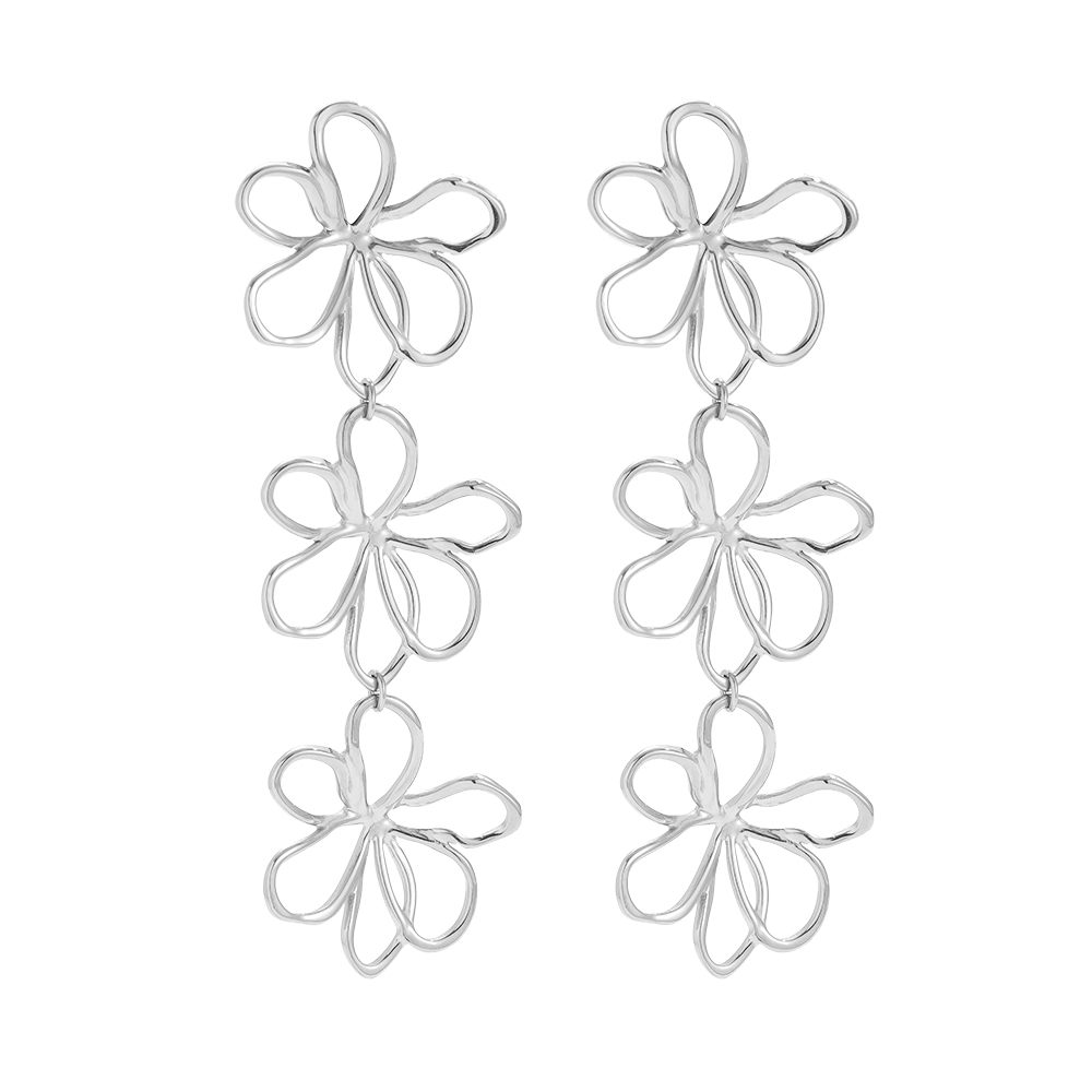 Stainless steel earrings 25*75mm Three flowers