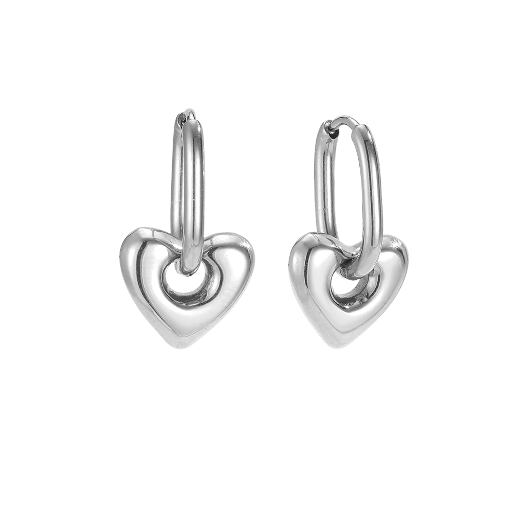 Stainless steel earrings, 21mm heart