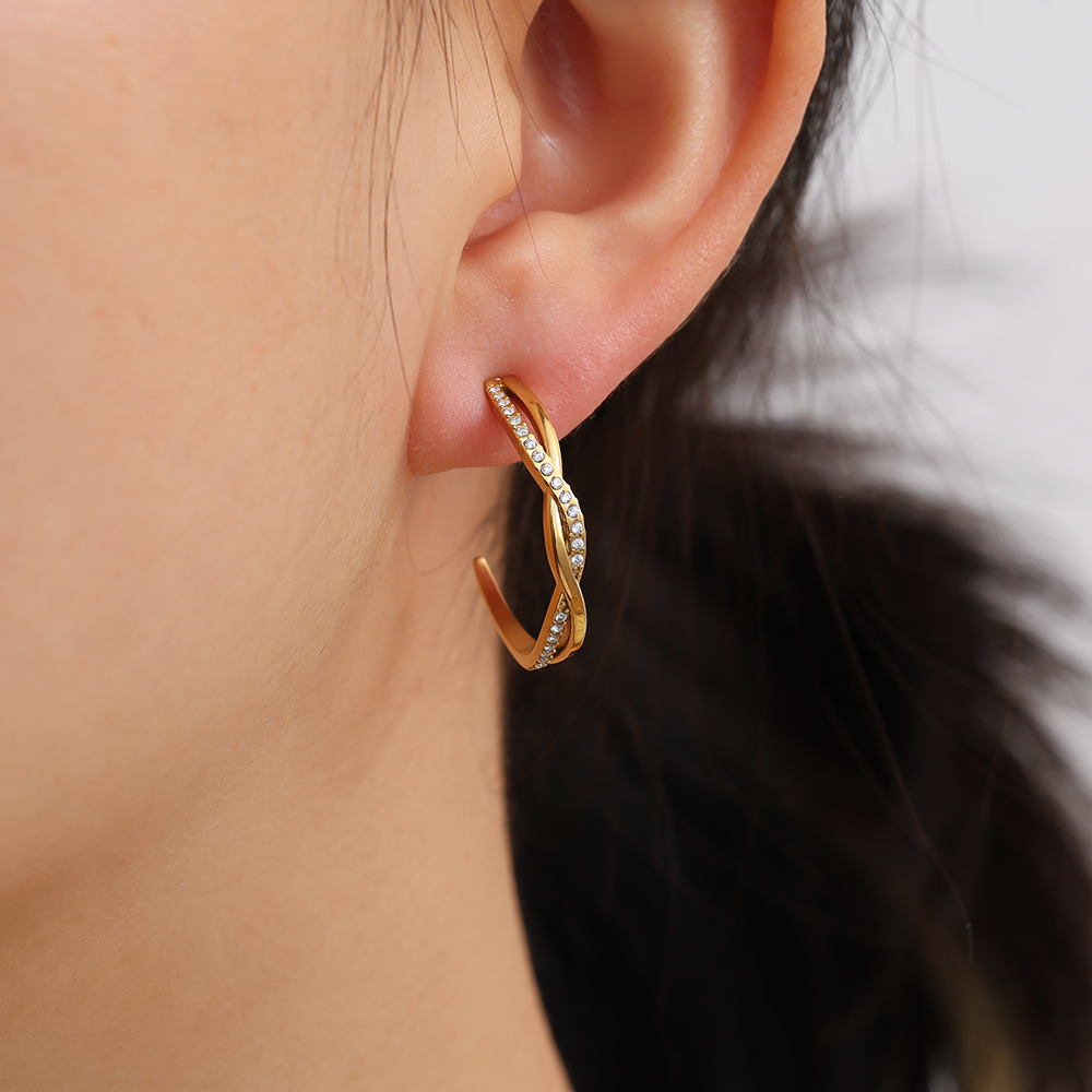 Stainless steel earrings 2.5cm Elegant Twist Diamond Hoop