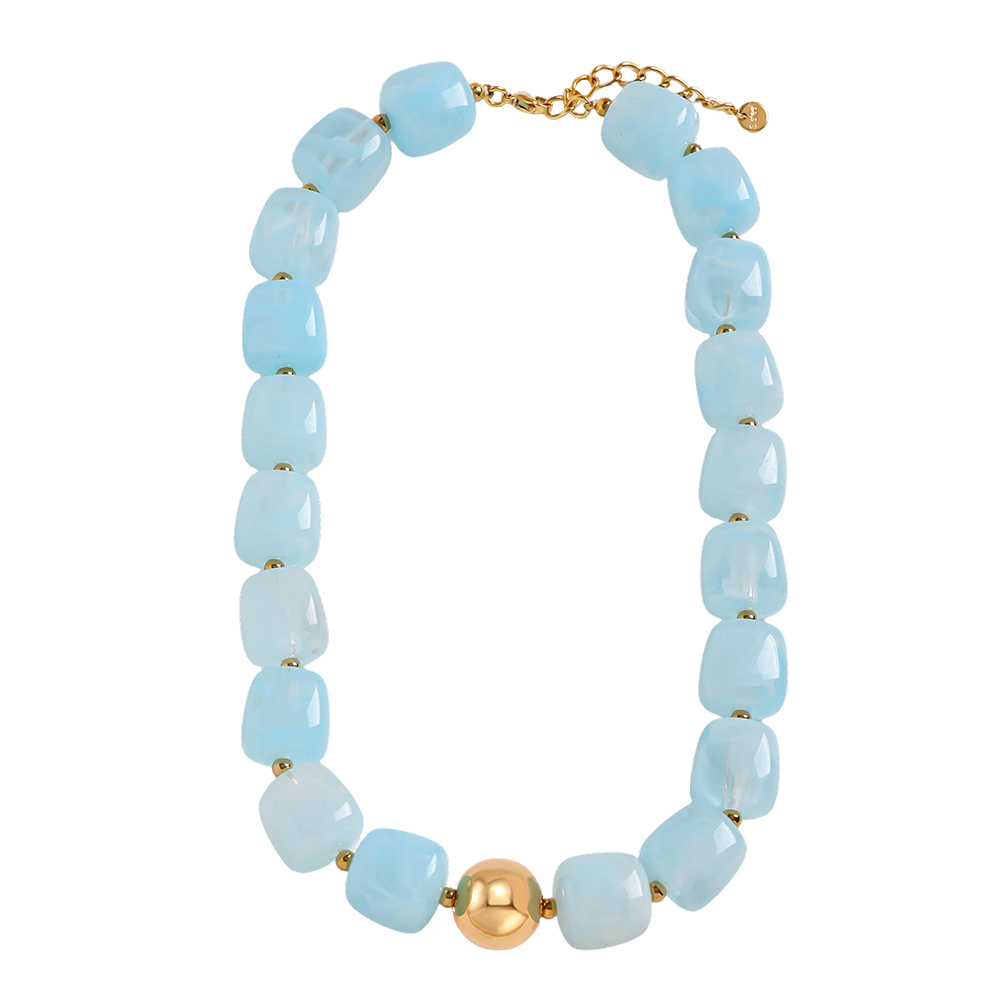 Stainless steel necklace 43cm Adjustable resin square round shape