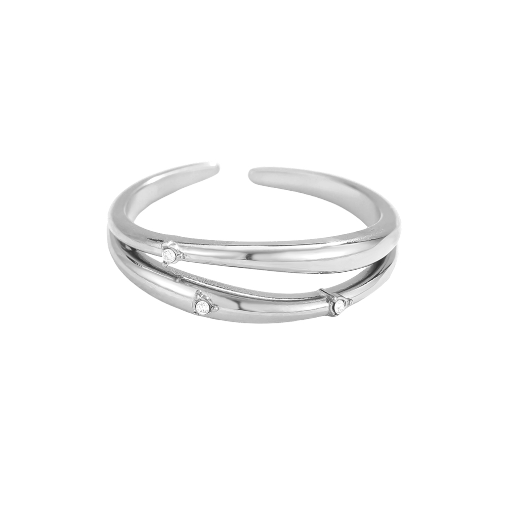 Stainless steel ring Adjustable double zirconia