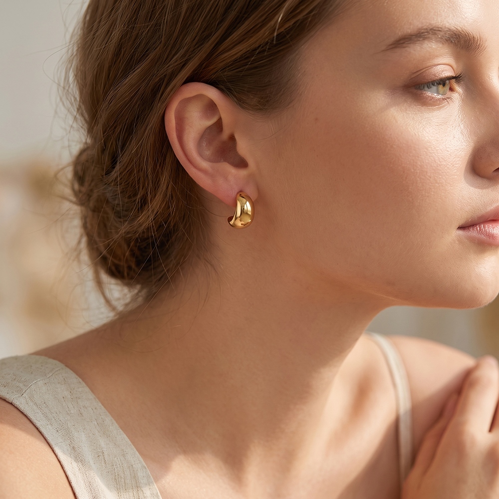 Stainless steel earrings, 20mm teardrop-shaped half-hoops