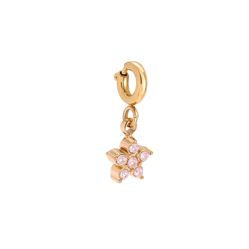 Stainless steel pendant 15mm zirconia flower with spring clasp